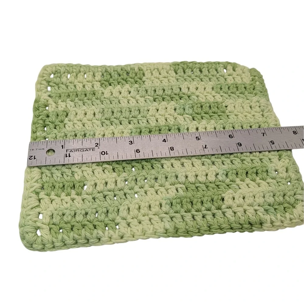 New Handmade Crocheted Potholders Hot Pads Cotton‎ Tan Blue Green Set of Three